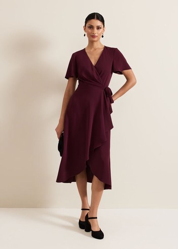 Phase Eight Julissa Wrap Dress Burgundy USA | 4915672-IO